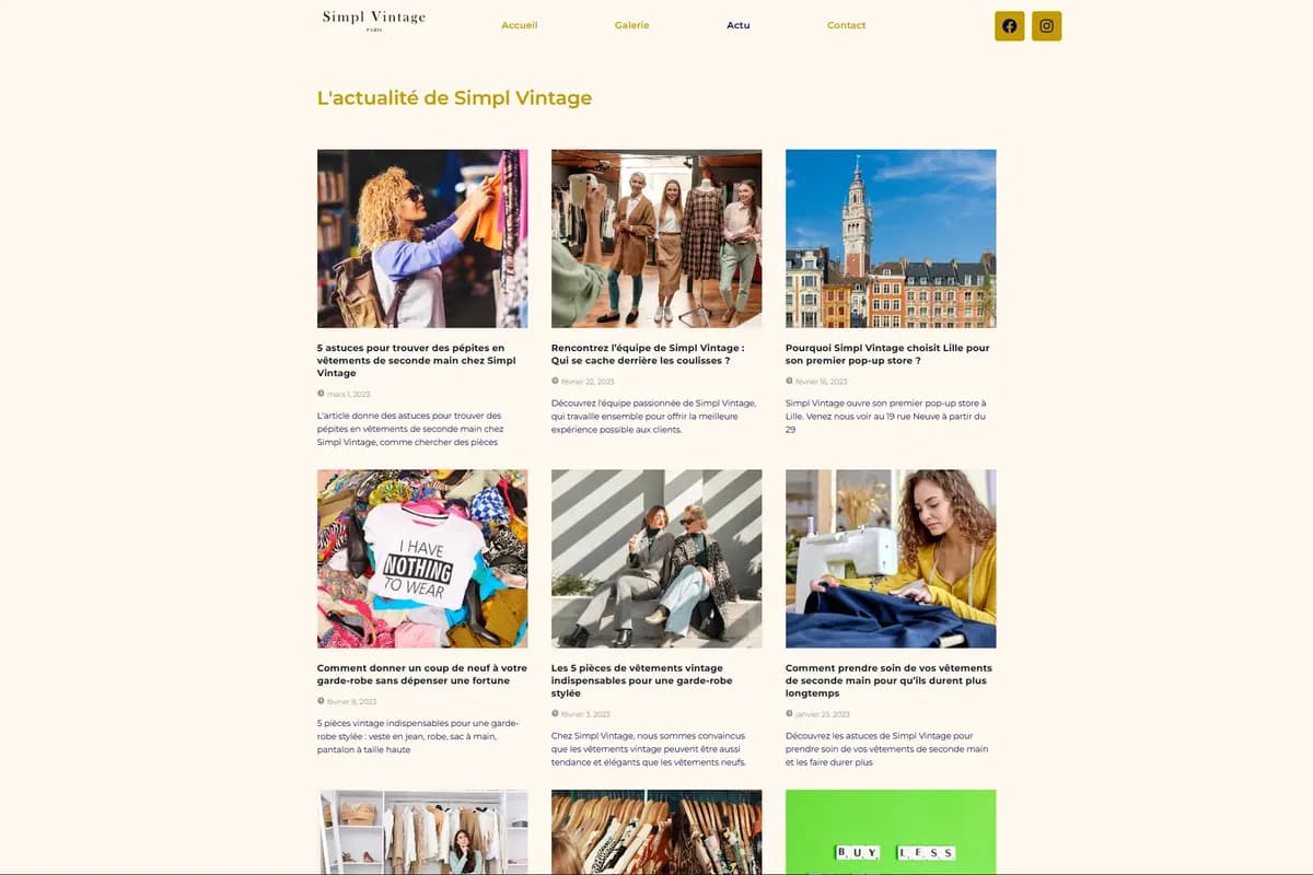 Page d'actus du site Simpl Vintage