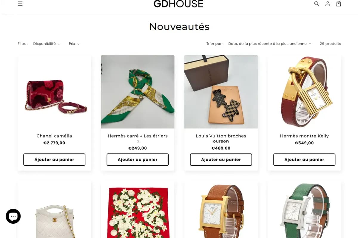 Page de collection du site GD House