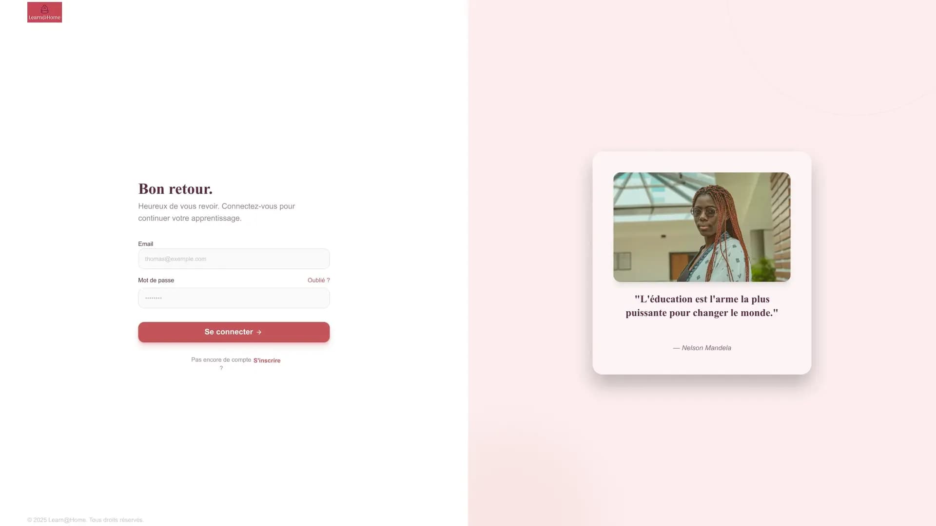 Page connexion Learn@Home