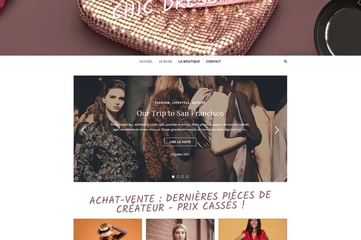 Homepage du site Chic Dressing