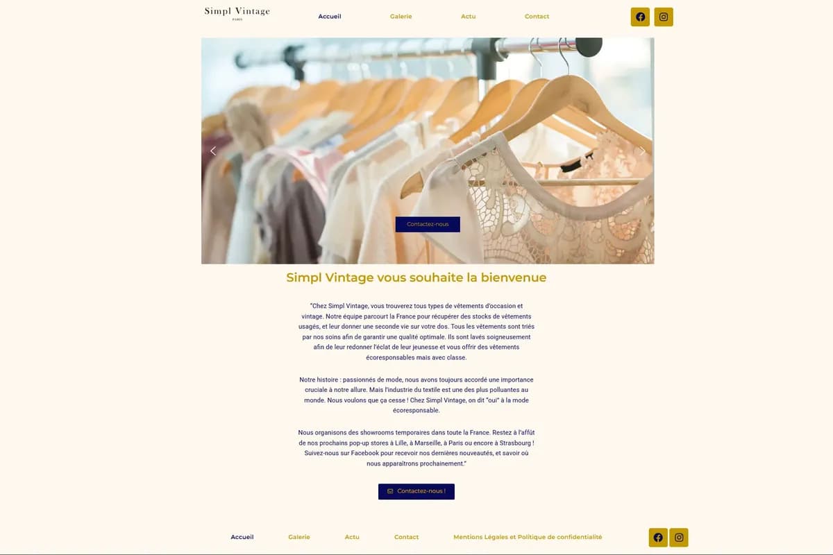 Homepage du site Simpl Vintage