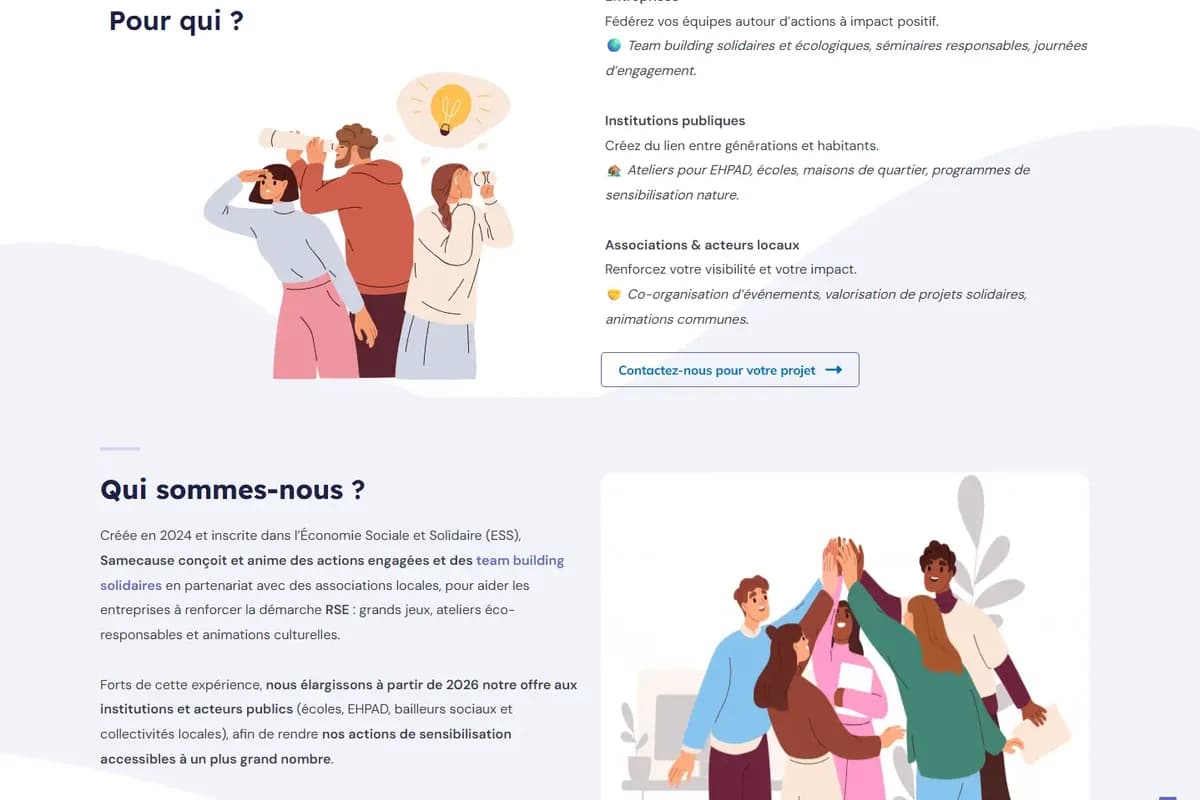Homepage du site Samecause
