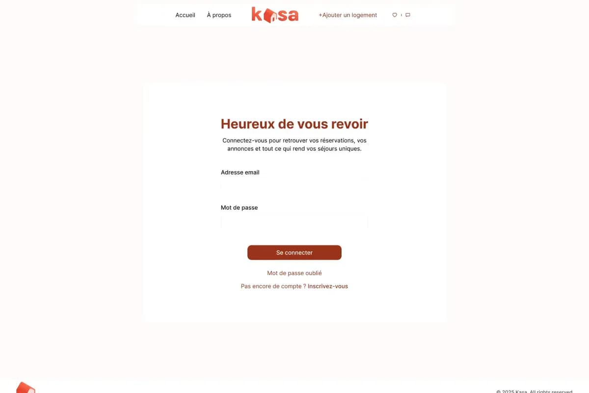 Page de connexion du projet Kasa