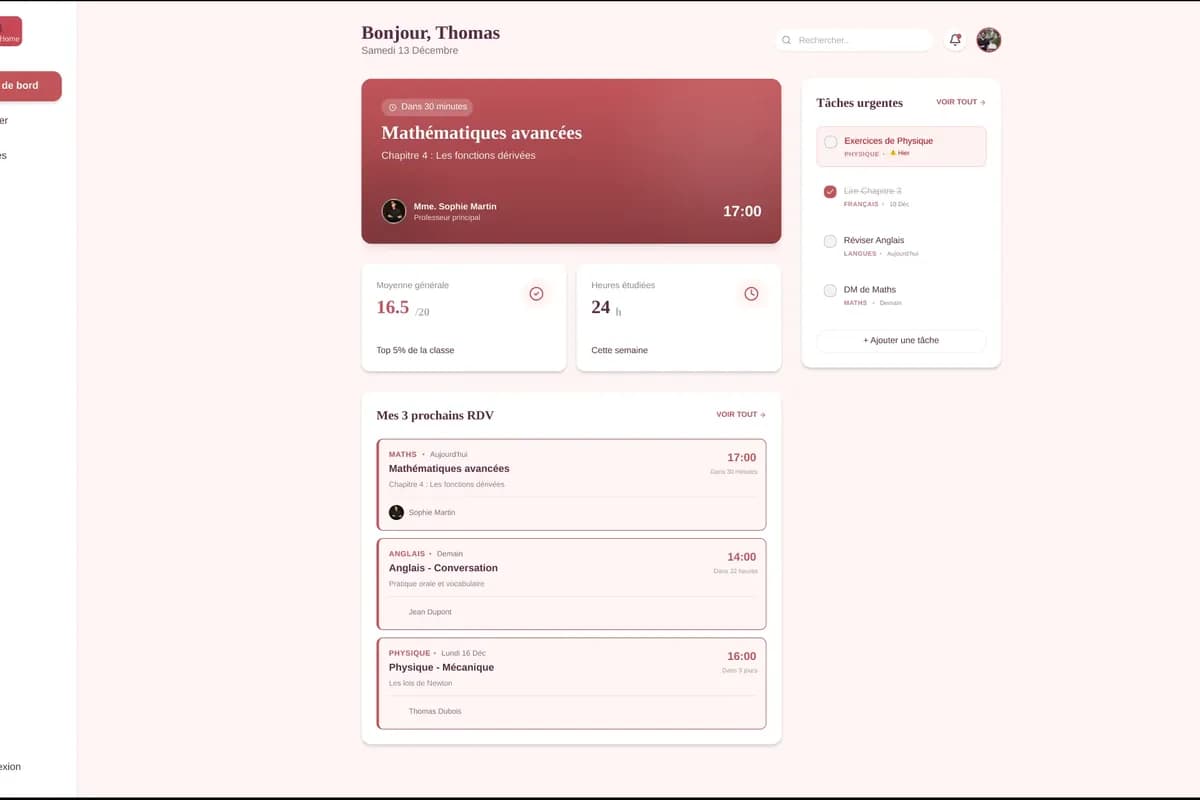 Tableau de bord du projet Learn@Home