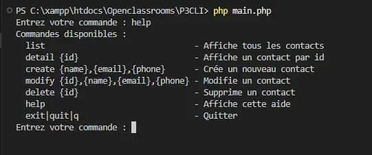 CLI help du projet OpenClassrooms