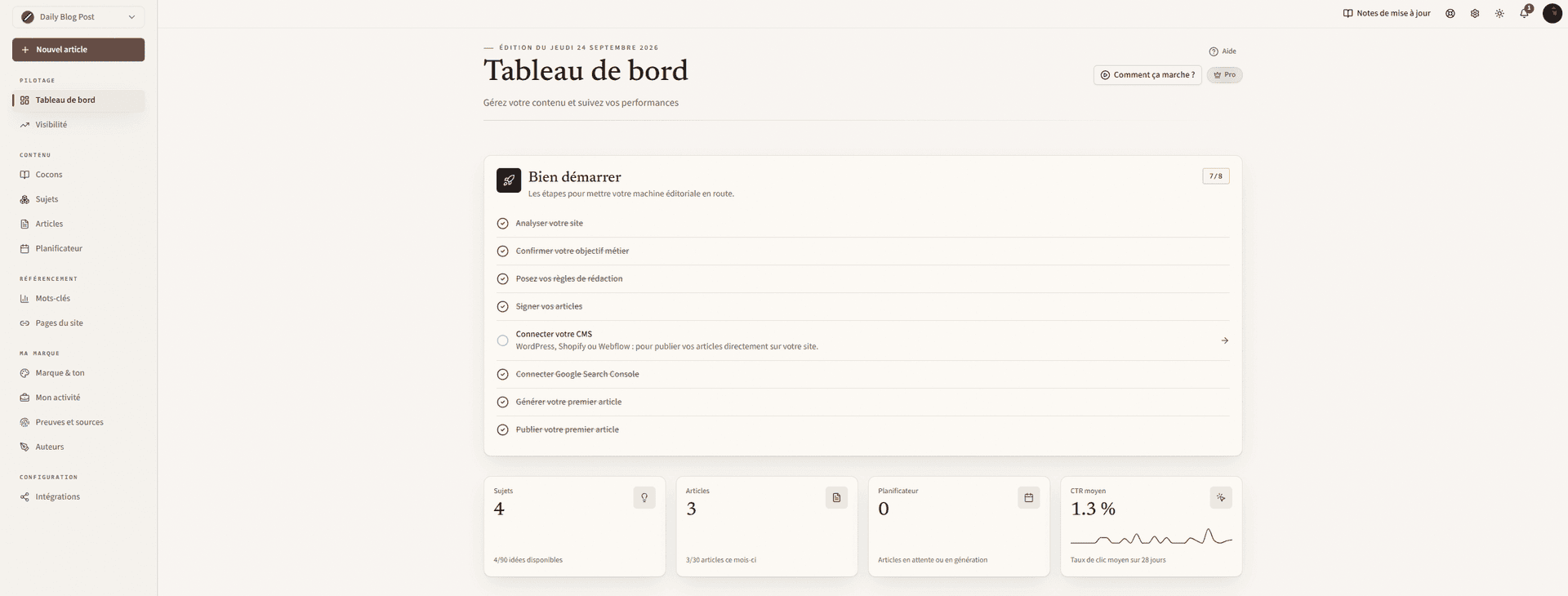 DailyBlogPost — tableau de bord